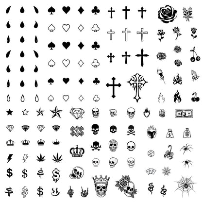 Los Vatos Finger and Face Temporary Tattoos – Chicano Cholo Chola Small Cross Teardrop Gangsta Tears Thug Prison Fake Tattoos for Men Women Halloween