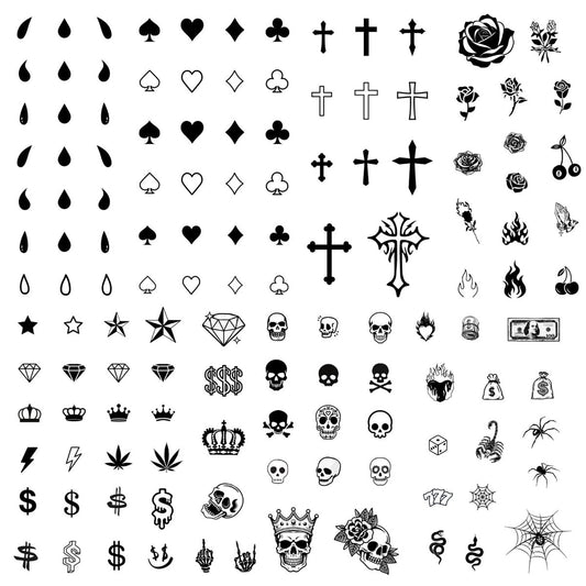 Los Vatos Finger and Face Temporary Tattoos – Chicano Cholo Chola Small Cross Teardrop Gangsta Tears Thug Prison Fake Tattoos for Men Women Halloween