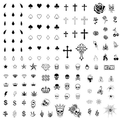 Los Vatos Finger and Face Temporary Tattoos – Chicano Cholo Chola Small Cross Teardrop Gangsta Tears Thug Prison Fake Tattoos for Men Women Halloween