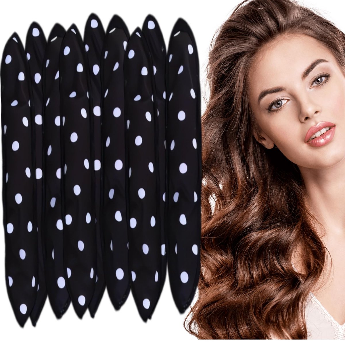 AHSNYLC Soft Hair Rollers to Sleep in – 9PCS Black Satin Sponge Curlers, Heatless Overnight Hair Curlers for Women Short Hair, Foam Rollers No Heat Curls - görsel 1