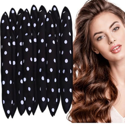 AHSNYLC Soft Hair Rollers to Sleep in – 9PCS Black Satin Sponge Curlers, Heatless Overnight Hair Curlers for Women Short Hair, Foam Rollers No Heat Curls