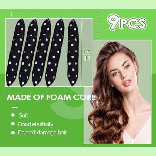 AHSNYLC Soft Hair Rollers to Sleep in – 9PCS Black Satin Sponge Curlers, Heatless Overnight Hair Curlers for Women Short Hair, Foam Rollers No Heat Curls - görsel 4