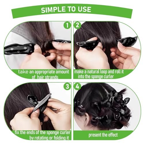 AHSNYLC Soft Hair Rollers to Sleep in – 9PCS Black Satin Sponge Curlers, Heatless Overnight Hair Curlers for Women Short Hair, Foam Rollers No Heat Curls - görsel 10