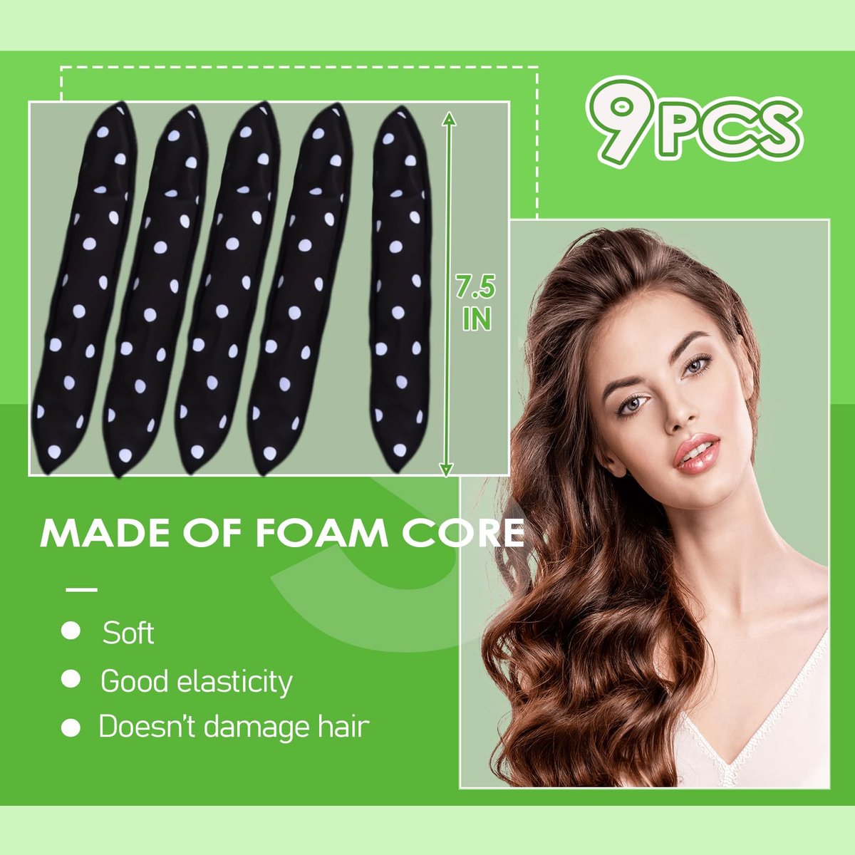 AHSNYLC Soft Hair Rollers to Sleep in – 9PCS Black Satin Sponge Curlers, Heatless Overnight Hair Curlers for Women Short Hair, Foam Rollers No Heat Curls - görsel 3