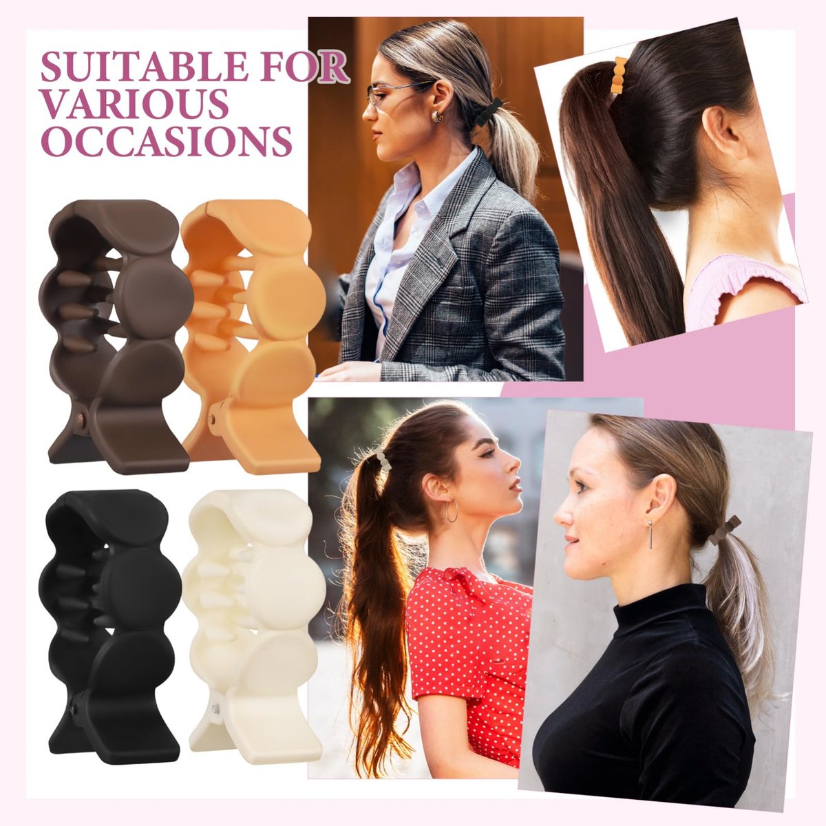 Beaupretty Small Hair Claw Clips for High Ponytail - Secure Hold Hair Grips, Lightweight Styling Clips for Thick Women, 8 Pack - görsel 11