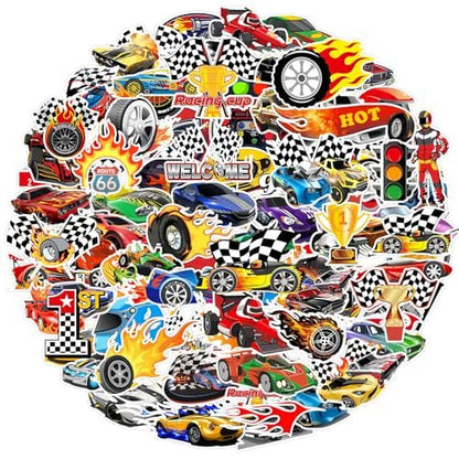 105PCS Race Car Stickers - Vinyl Decals for Water Bottles, Laptops, Phones, Bikes & Party Favors