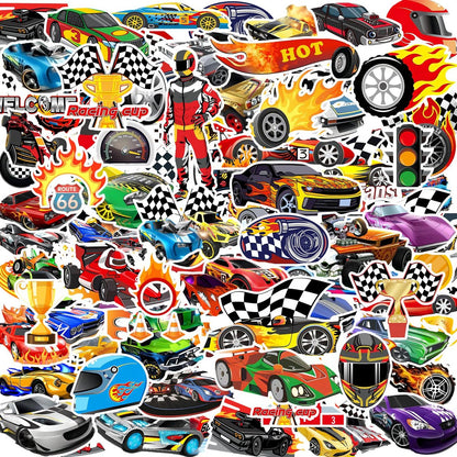 105PCS Race Car Stickers - Vinyl Decals for Water Bottles, Laptops, Phones, Bikes & Party Favors