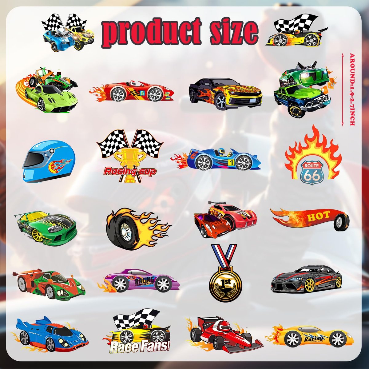 105PCS Race Car Stickers - Vinyl Decals for Water Bottles, Laptops, Phones, Bikes & Party Favors - görsel 7