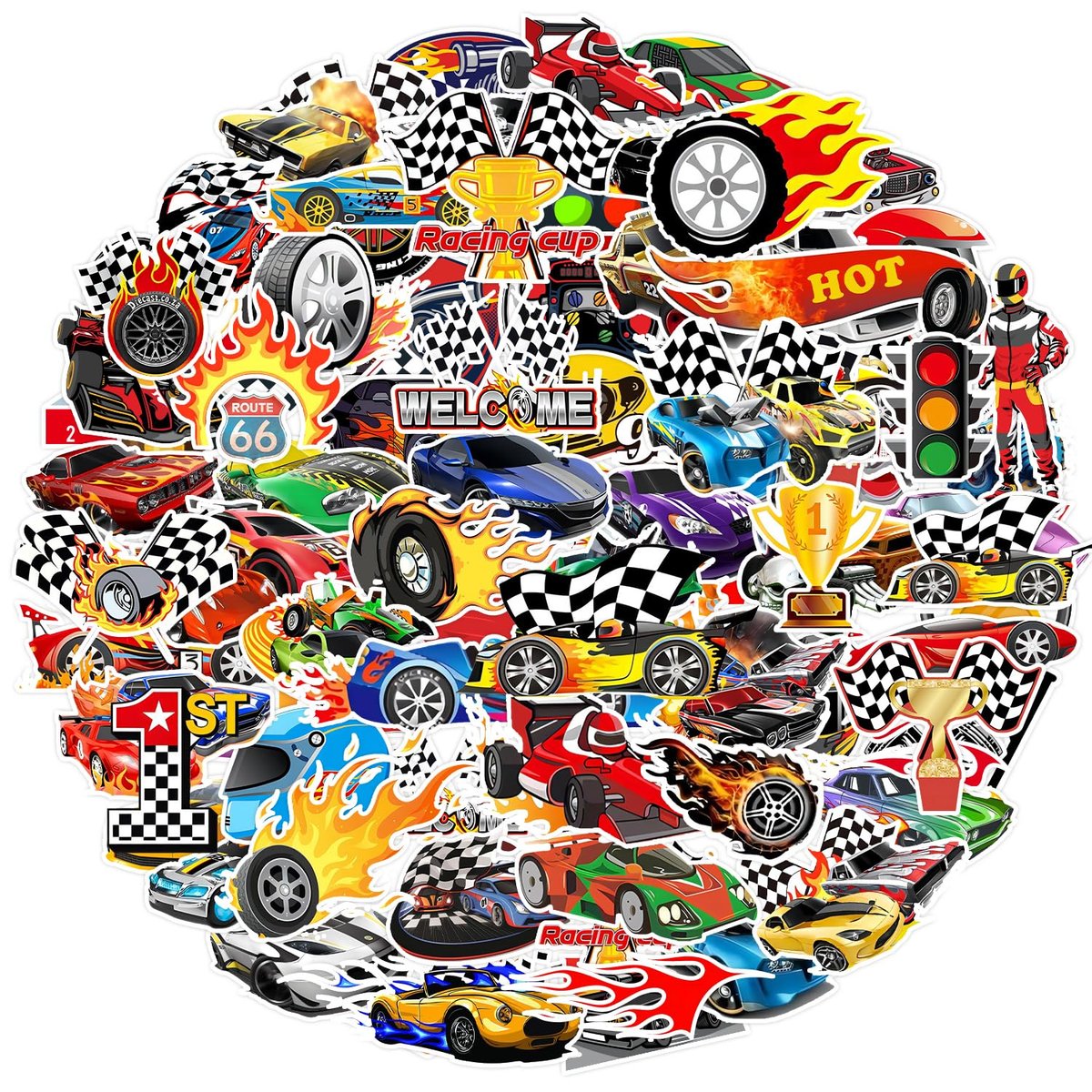 105PCS Race Car Stickers - Vinyl Decals for Water Bottles, Laptops, Phones, Bikes & Party Favors - görsel 3