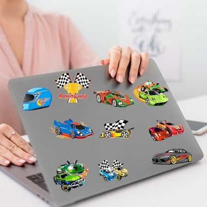 105PCS Race Car Stickers - Vinyl Decals for Water Bottles, Laptops, Phones, Bikes & Party Favors