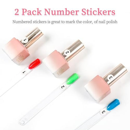 BQAN 100 Pcs Clear Acrylic Nail Swatch Sticks with Ring & Number Stickers - Nail Art Display & Practice Sticks for Home or Salon