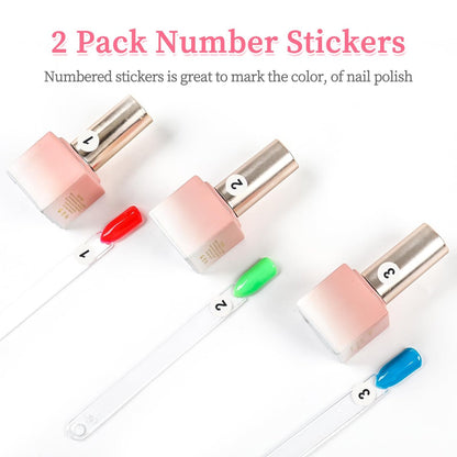 BQAN 100 Pcs Clear Acrylic Nail Swatch Sticks with Ring & Number Stickers - Nail Art Display & Practice Sticks for Home or Salon