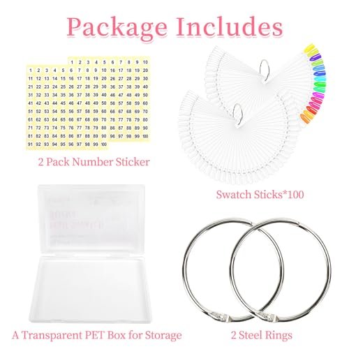 BQAN 100 Pcs Clear Acrylic Nail Swatch Sticks with Ring & Number Stickers - Nail Art Display & Practice Sticks for Home or Salon - görsel 6