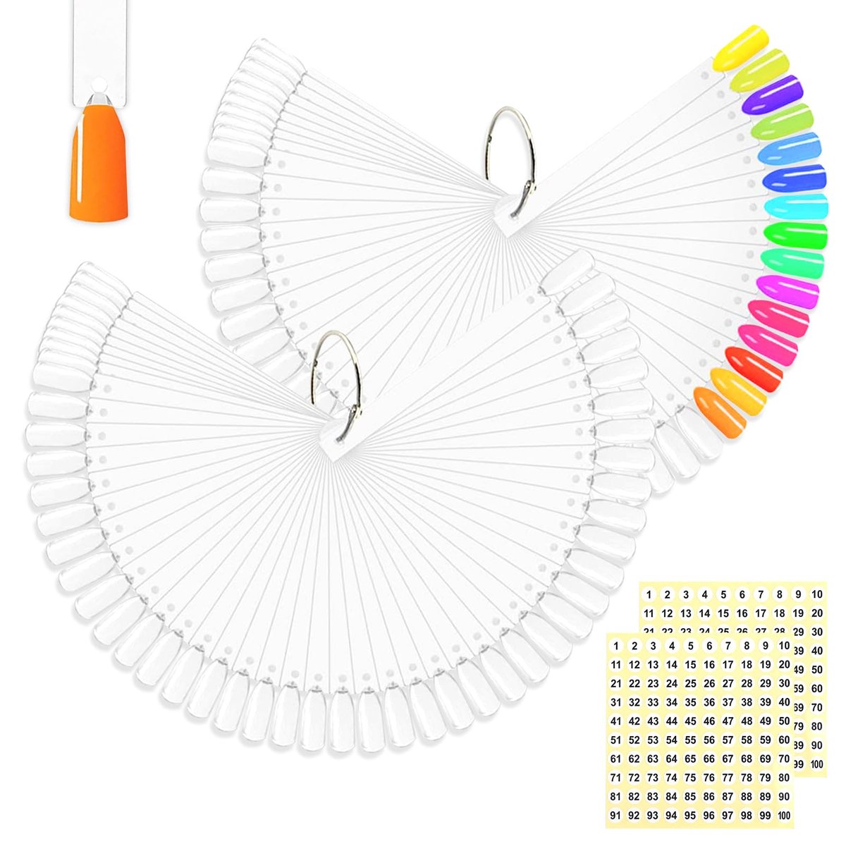 BQAN 100 Pcs Clear Acrylic Nail Swatch Sticks with Ring & Number Stickers - Nail Art Display & Practice Sticks for Home or Salon - görsel 1