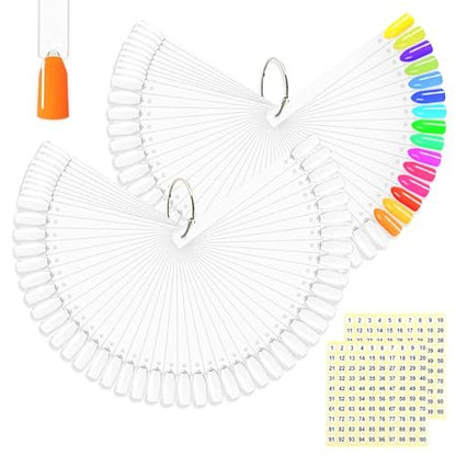 BQAN 100 Pcs Clear Acrylic Nail Swatch Sticks with Ring & Number Stickers - Nail Art Display & Practice Sticks for Home or Salon
