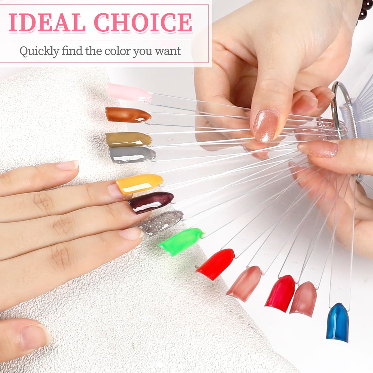 BQAN 100 Pcs Clear Acrylic Nail Swatch Sticks with Ring & Number Stickers - Nail Art Display & Practice Sticks for Home or Salon - görsel 9