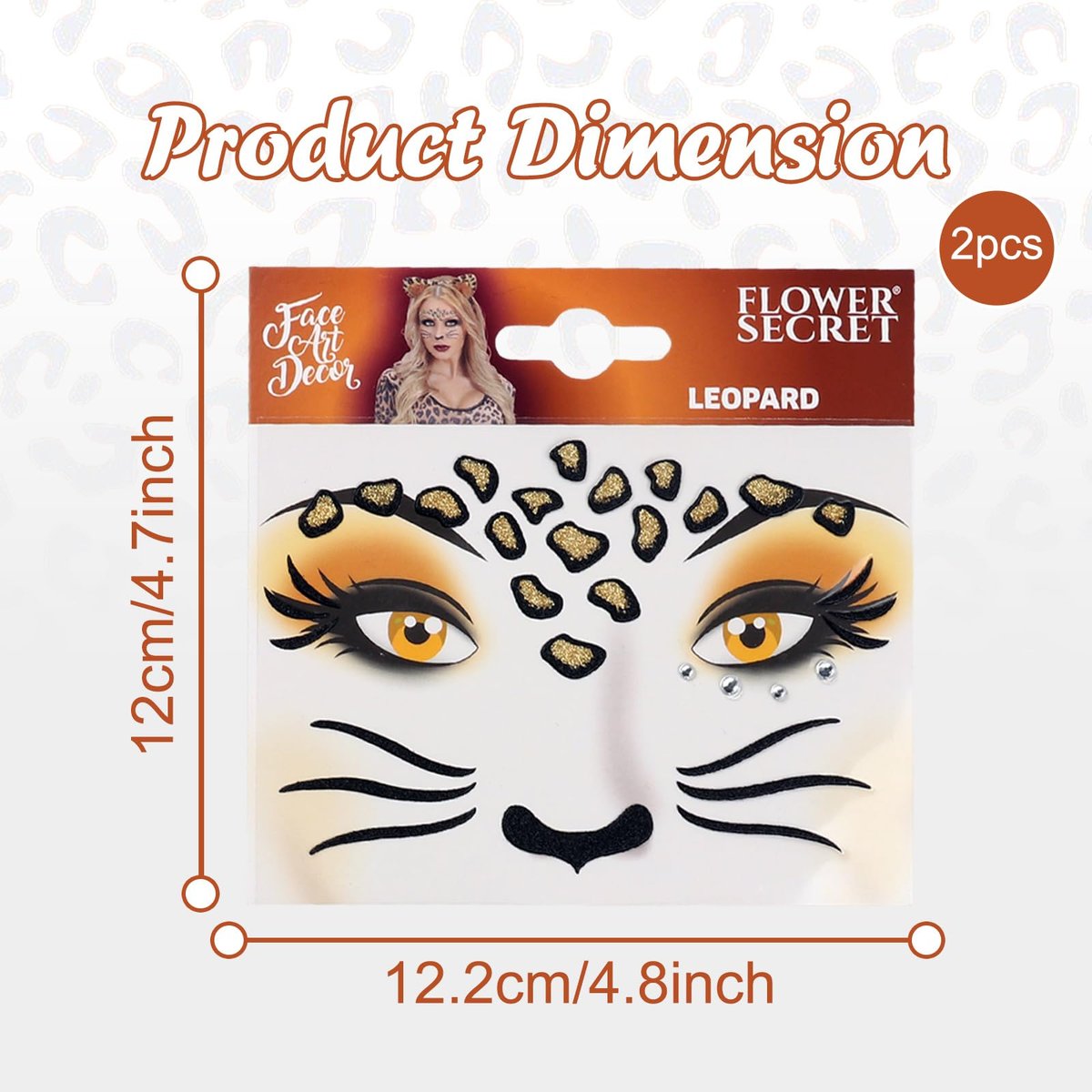 Totelux Leopard Face Tattoos Stickers - Glitter Face Jewels & Cute Cheetah Animal Temporary Tattoo for Adults Kids Makeup Winter Birthday Festive Cosplay Party Decoration Supplies (2Pcs) - görsel 5
