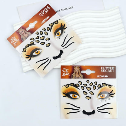 Totelux Leopard Face Tattoos Stickers - Glitter Face Jewels & Cute Cheetah Animal Temporary Tattoo for Adults Kids Makeup Winter Birthday Festive Cosplay Party Decoration Supplies (2Pcs)