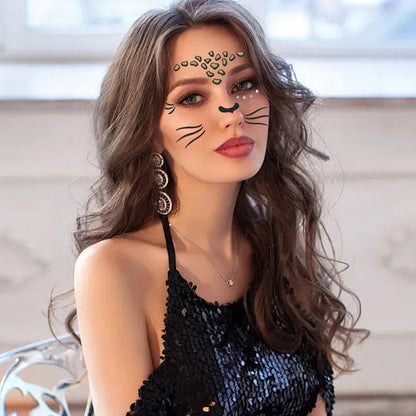 Totelux Leopard Face Tattoos Stickers - Glitter Face Jewels & Cute Cheetah Animal Temporary Tattoo for Adults Kids Makeup Winter Birthday Festive Cosplay Party Decoration Supplies (2Pcs)