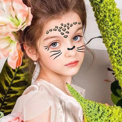 Totelux Leopard Face Tattoos Stickers - Glitter Face Jewels & Cute Cheetah Animal Temporary Tattoo for Adults Kids Makeup Winter Birthday Festive Cosplay Party Decoration Supplies (2Pcs)