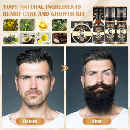 Beard Growth Kit – Complete Grooming Set with Growth Oil, Conditioner, Balm, Shampoo, Derma Roller, Brush, Comb, Scissors & Travel Bag – Christmas Gift for Him Avelisse