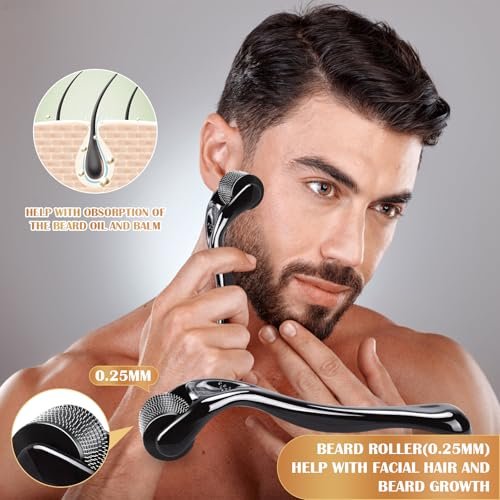 Beard Growth Kit – Complete Grooming Set with Growth Oil, Conditioner, Balm, Shampoo, Derma Roller, Brush, Comb, Scissors & Travel Bag – Christmas Gift for Him Avelisse
