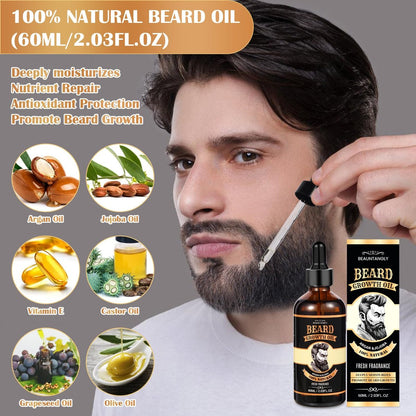 Beard Growth Kit – Complete Grooming Set with Growth Oil, Conditioner, Balm, Shampoo, Derma Roller, Brush, Comb, Scissors & Travel Bag – Christmas Gift for Him Avelisse