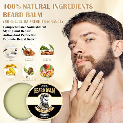 Beard Growth Kit – Complete Grooming Set with Growth Oil, Conditioner, Balm, Shampoo, Derma Roller, Brush, Comb, Scissors & Travel Bag – Christmas Gift for Him Avelisse