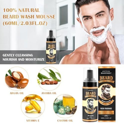 Beard Growth Kit – Complete Grooming Set with Growth Oil, Conditioner, Balm, Shampoo, Derma Roller, Brush, Comb, Scissors & Travel Bag – Christmas Gift for Him Avelisse