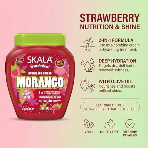 Skala Frutastica Strawberry Treatment Cream 1kg – Deep Moisturizing Hair Mask for Curly, Coily & Dry Hair - görsel 6