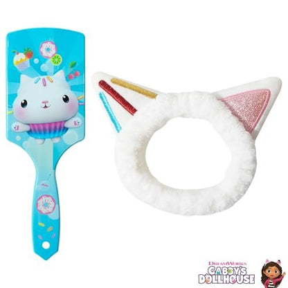 LUV HER Kids Hair Brush & Spa Headband Set for Girls - Gabby's Dollhouse Cakey - Fun Grooming Kit for Detangling, Styling & Skincare - Soft & Stretchy One Size, Ages 3+ Avelisse