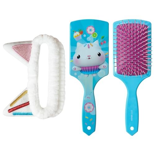 LUV HER Kids Hair Brush & Spa Headband Set for Girls - Gabby's Dollhouse Cakey - Fun Grooming Kit for Detangling, Styling & Skincare - Soft & Stretchy One Size, Ages 3+ Avelisse