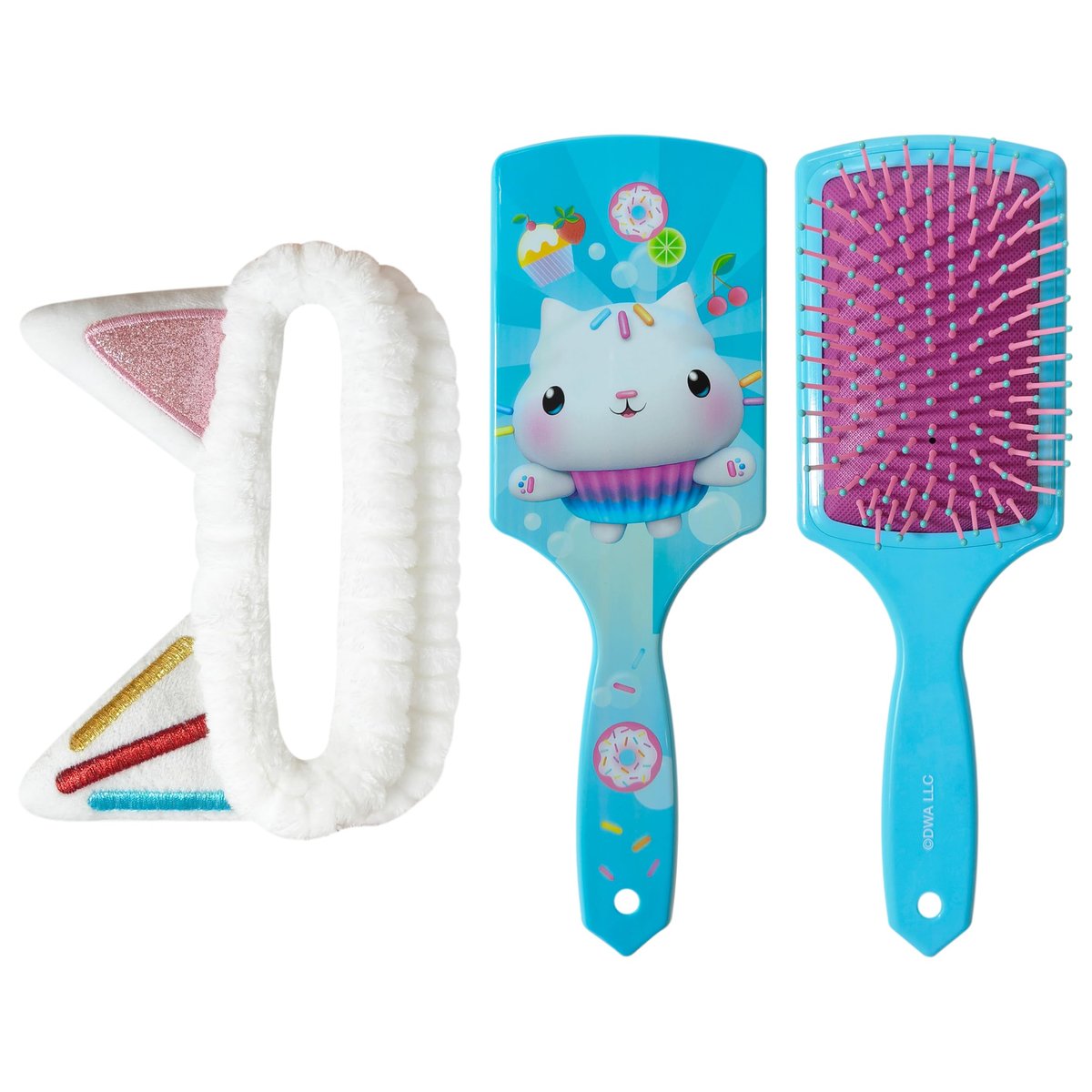 LUV HER Kids Hair Brush & Spa Headband Set for Girls - Gabby's Dollhouse Cakey - Fun Grooming Kit for Detangling, Styling & Skincare - Soft & Stretchy One Size, Ages 3+ Avelisse