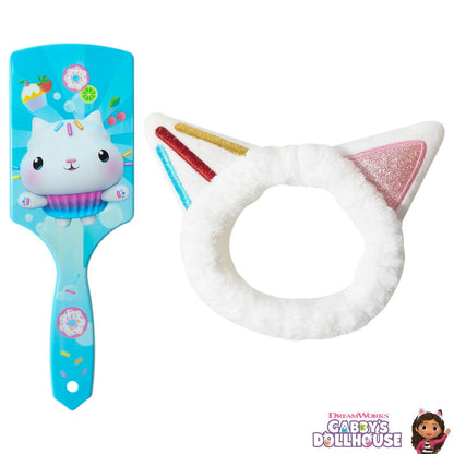 LUV HER Kids Hair Brush & Spa Headband Set for Girls - Gabby's Dollhouse Cakey - Fun Grooming Kit for Detangling, Styling & Skincare - Soft & Stretchy One Size, Ages 3+ Avelisse