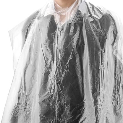 GINLANK 200 PCS Disposable Barbershop Capes 35x47 Inch Clear Plastic Hair Dye Capes for Salon
