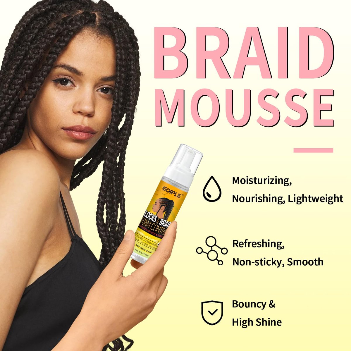 Goiple Braid Foam Control Mousse - Lightweight Braiding Mousse for Twist, Locs, Braids with Rose Mint & Rose Water - Soothes Itchy Scalp, 4.2 Fl Oz (Pack of 2) Avelisse