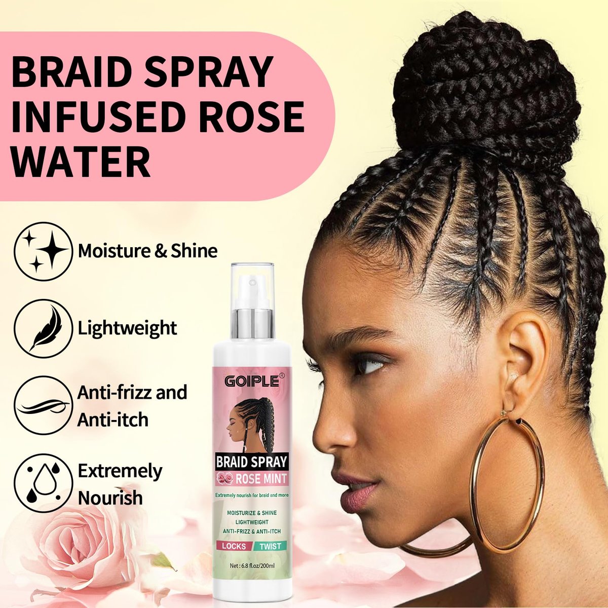 Goiple Braid Foam Control Mousse - Lightweight Braiding Mousse for Twist, Locs, Braids with Rose Mint & Rose Water - Soothes Itchy Scalp, 4.2 Fl Oz (Pack of 2) Avelisse