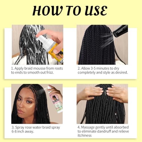 Goiple Braid Foam Control Mousse - Lightweight Braiding Mousse for Twist, Locs, Braids with Rose Mint & Rose Water - Soothes Itchy Scalp, 4.2 Fl Oz (Pack of 2) Avelisse
