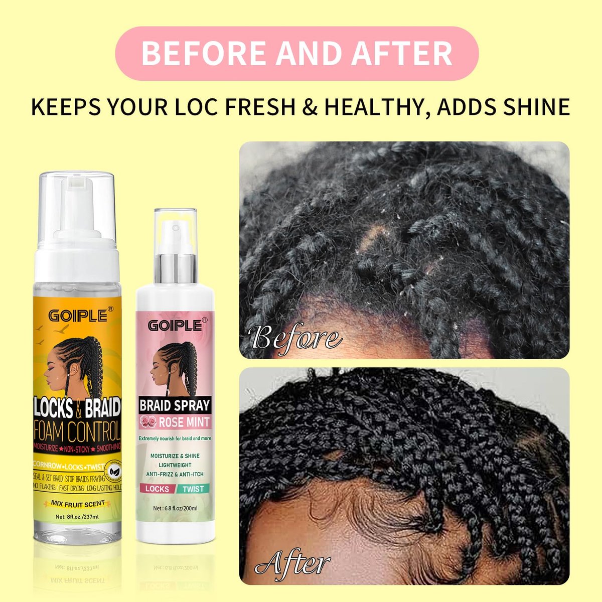 Goiple Braid Foam Control Mousse - Lightweight Braiding Mousse for Twist, Locs, Braids with Rose Mint & Rose Water - Soothes Itchy Scalp, 4.2 Fl Oz (Pack of 2) Avelisse