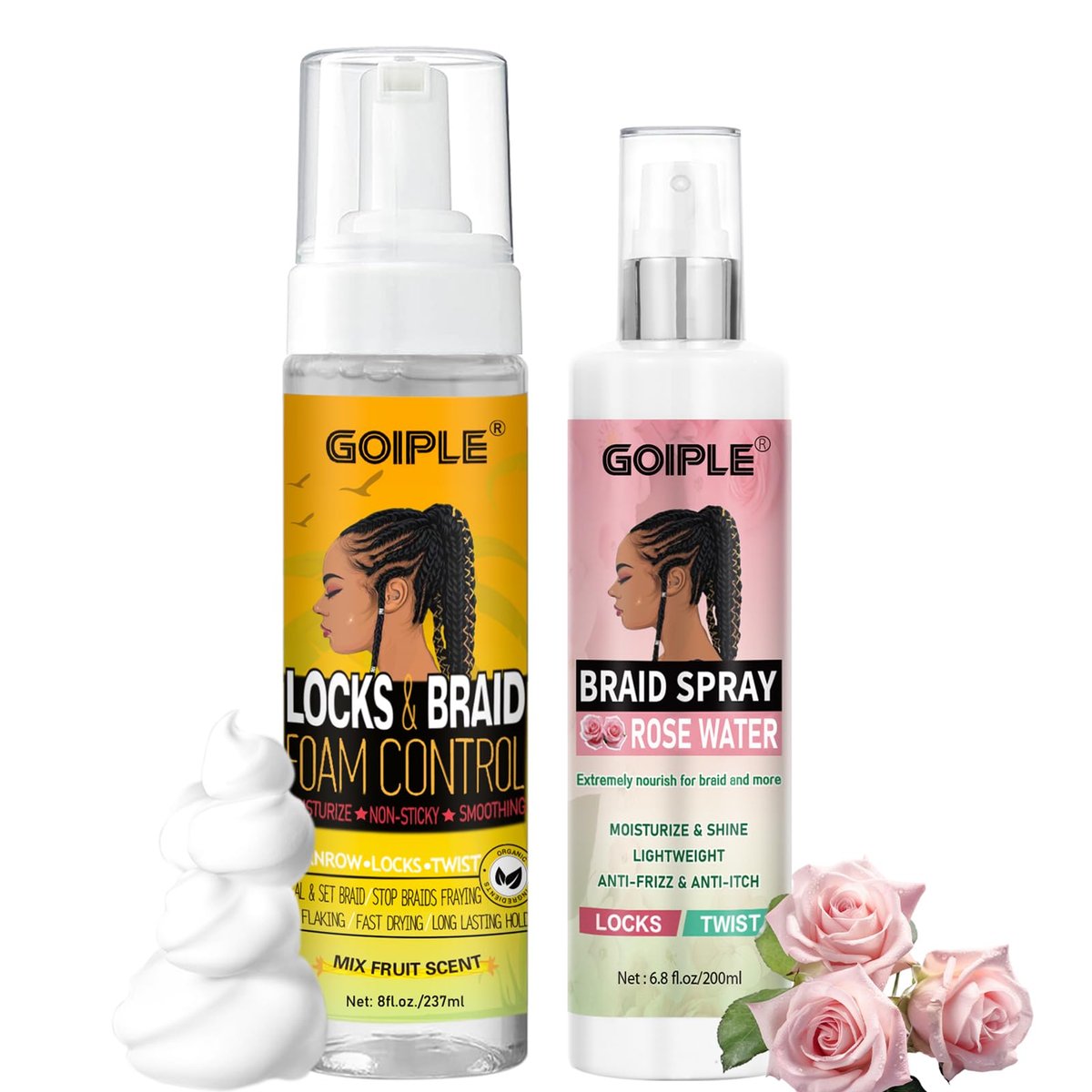 Goiple Braid Foam Control Mousse - Lightweight Braiding Mousse for Twist, Locs, Braids with Rose Mint & Rose Water - Soothes Itchy Scalp, 4.2 Fl Oz (Pack of 2) Avelisse