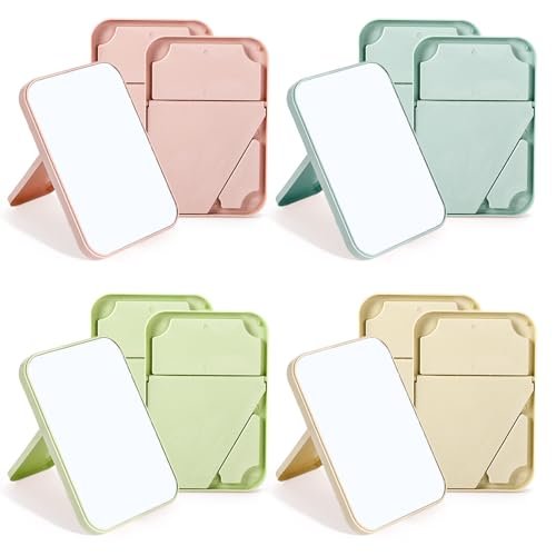 DEAYOU 12 Pack Desktop Makeup Mirror - 8 Inch Portable Vanity Mirror with Stand, Adjustable Folding Travel Mirror for Women (4 Colors) Avelisse
