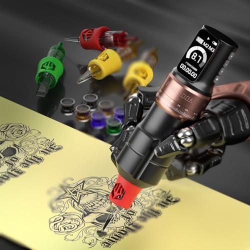 Poseidon Wireless Tattoo Gun Kit – 7 Stroke Lengths, 2×2300mAh Batteries, 11 Ink Colors, 20 Cartridges for Beginners & Artists Avelisse