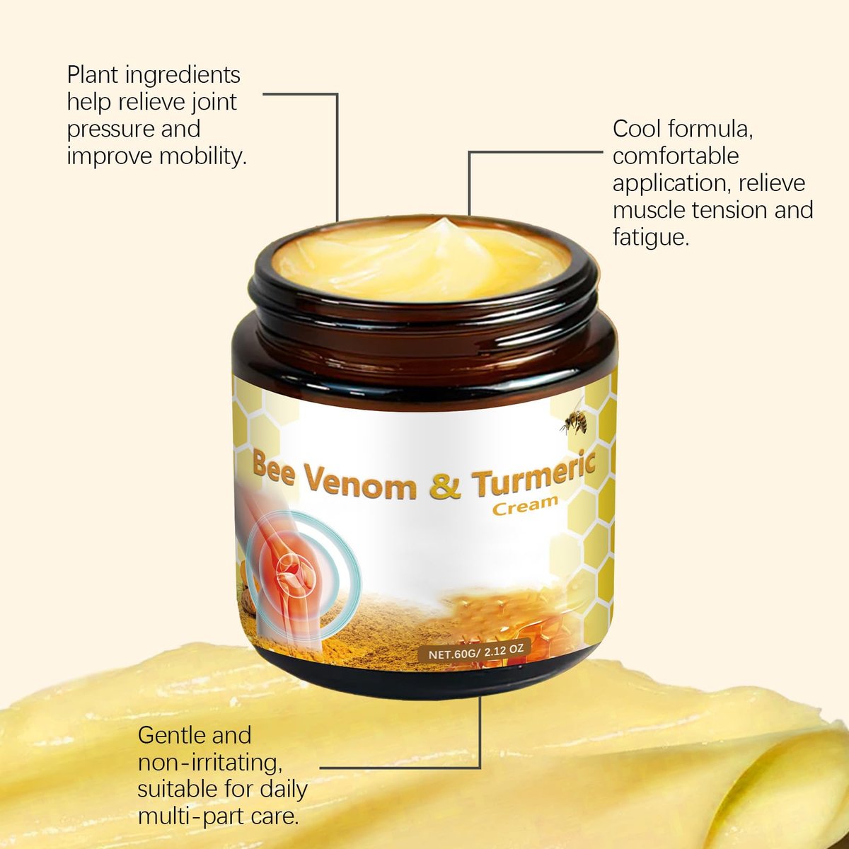 OSFRIAGE Bee Venom Turmeric Joint Cream - Professional Strength Joint & Bone Gel for Back, Knee, Hands, Neck, Feet - 2 Pack (60ml Total) Avelisse