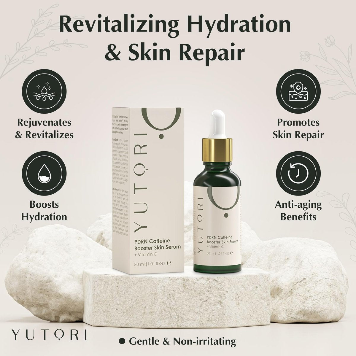 Yutori PDRN Serum with Caffeine Booster - Plant Based Antiaging Face Serum for Wrinkle Care, Lifting, Hydrating, Natural Glow, All Skin Types, 1.01 fl oz (30 ml) Avelisse