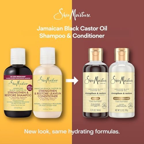 SheaMoisture Jamaican Black Castor Oil Strengthen & Restore Shampoo and Leave-in Conditioner Travel Set, 3.2 oz Each Avelisse