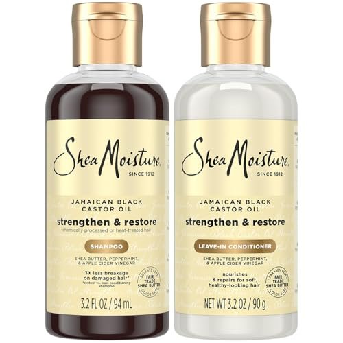 SheaMoisture Jamaican Black Castor Oil Strengthen & Restore Shampoo and Leave-in Conditioner Travel Set, 3.2 oz Each Avelisse