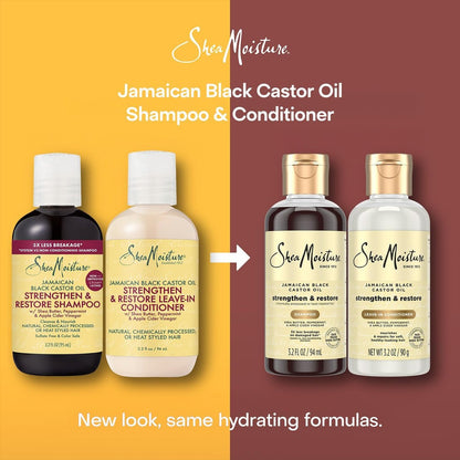 SheaMoisture Jamaican Black Castor Oil Strengthen & Restore Shampoo and Leave-in Conditioner Travel Set, 3.2 oz Each Avelisse