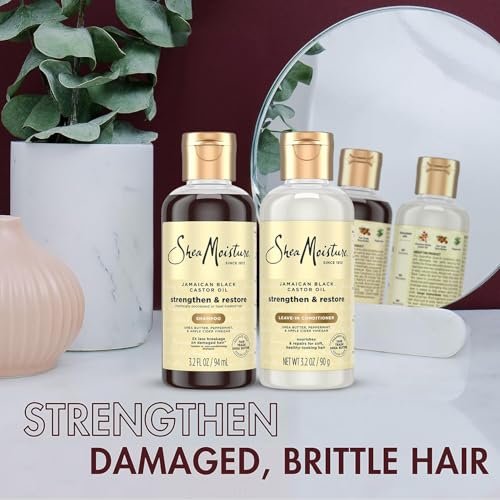 SheaMoisture Jamaican Black Castor Oil Strengthen & Restore Shampoo and Leave-in Conditioner Travel Set, 3.2 oz Each Avelisse