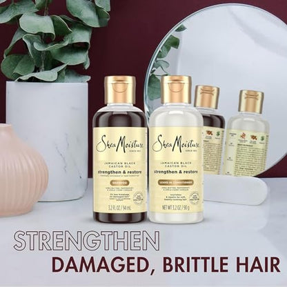 SheaMoisture Jamaican Black Castor Oil Strengthen & Restore Shampoo and Leave-in Conditioner Travel Set, 3.2 oz Each Avelisse