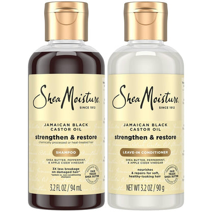 SheaMoisture Jamaican Black Castor Oil Strengthen & Restore Shampoo and Leave-in Conditioner Travel Set, 3.2 oz Each Avelisse